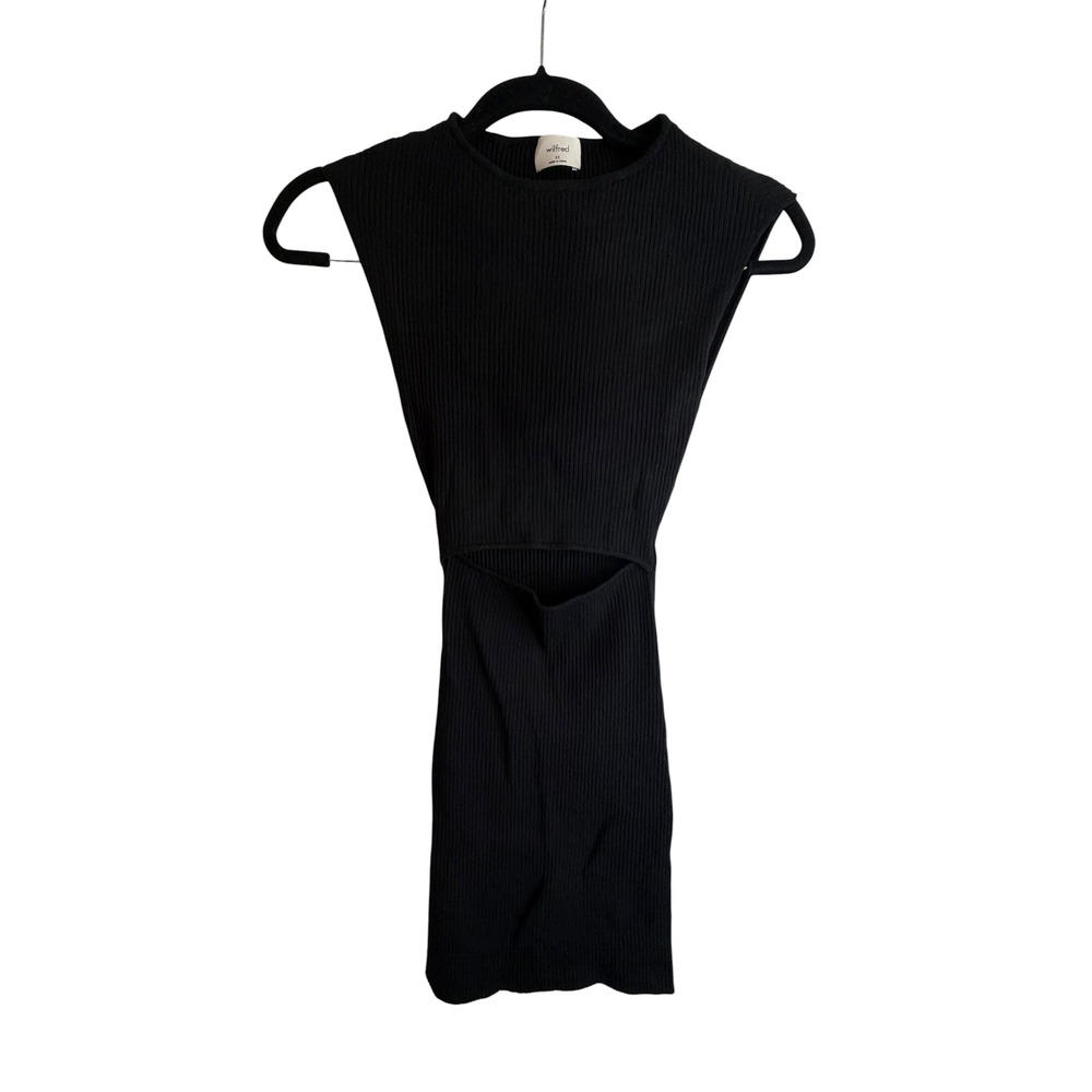Wilfred Aritzia Black Ribbed Cutout Sleeveless Knit Midi Dress Womens XS